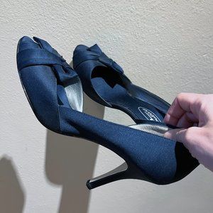 Navy Blue Satin Heels - Browns Couture - Size 9